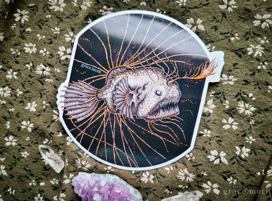 Angler Fish - Vinyl Sticker - 10cm illustrated by Grace Moth - Gothic - Deep Sea Creature