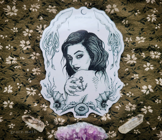 Squid Queen - Vinyl Sticker - 10cm illustrated by Grace Moth - Gothic