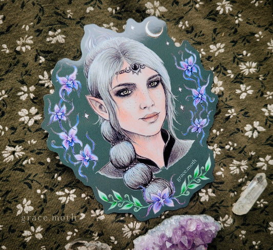 Shadowheart Sticker - Vinyl Sticker - 10cm illustrated by Grace Moth - BG3, Baldurs Gate, Dnd