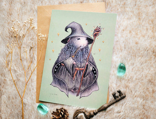 Gandalf Guinea Pig card - A5 greeting card by Grace Moth - 5.8 x 8.3, LOTR inspired, Wizard, dnd, Lord of the Rings, Hobbit