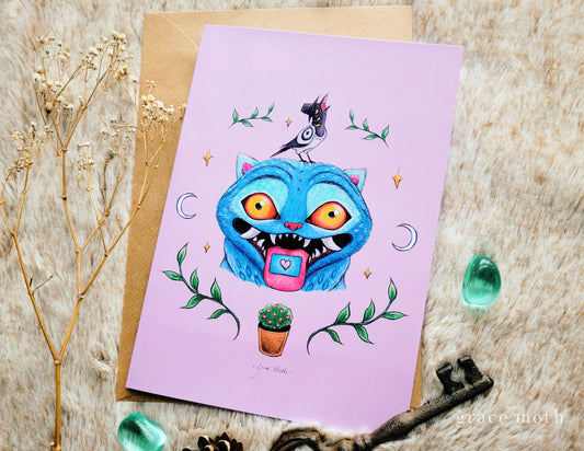 Derpy Tiger - A5 greeting card by Grace Moth - 5.8 x 8.3, kpop demon hunters inspired