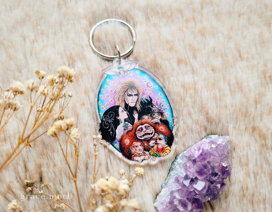 Labyrinth illustrated Key Ring, recycled clear acrylic, by Grace Moth