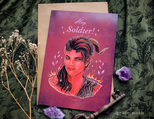 Karlach Card - A5 greeting card by Grace Moth - 5.8 x 8.3, game inspired, tiefling, devil, dnd, valentines, bg3, baldurs gate 3