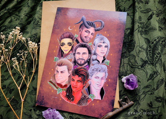 Baldurs Gate 3 Card - A5 greeting card by Grace Moth - 5.8 x 8.3, game inspired, Astarion, Karlach, companions, dnd