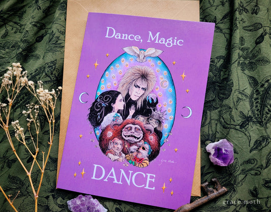 Labyrinth Card - A5 greeting card by Grace Moth - 5.8 x 8.3, 80s movie inspired, Dance Magic Dance, David Bowie