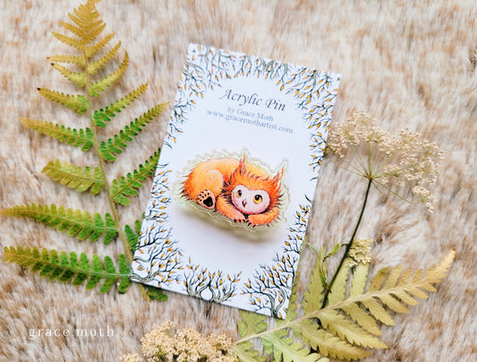 Owlbear Cub illustrated pin, recycled clear acrylic, by Grace Moth - BG3 Baldurs Gate, Gaming inspired