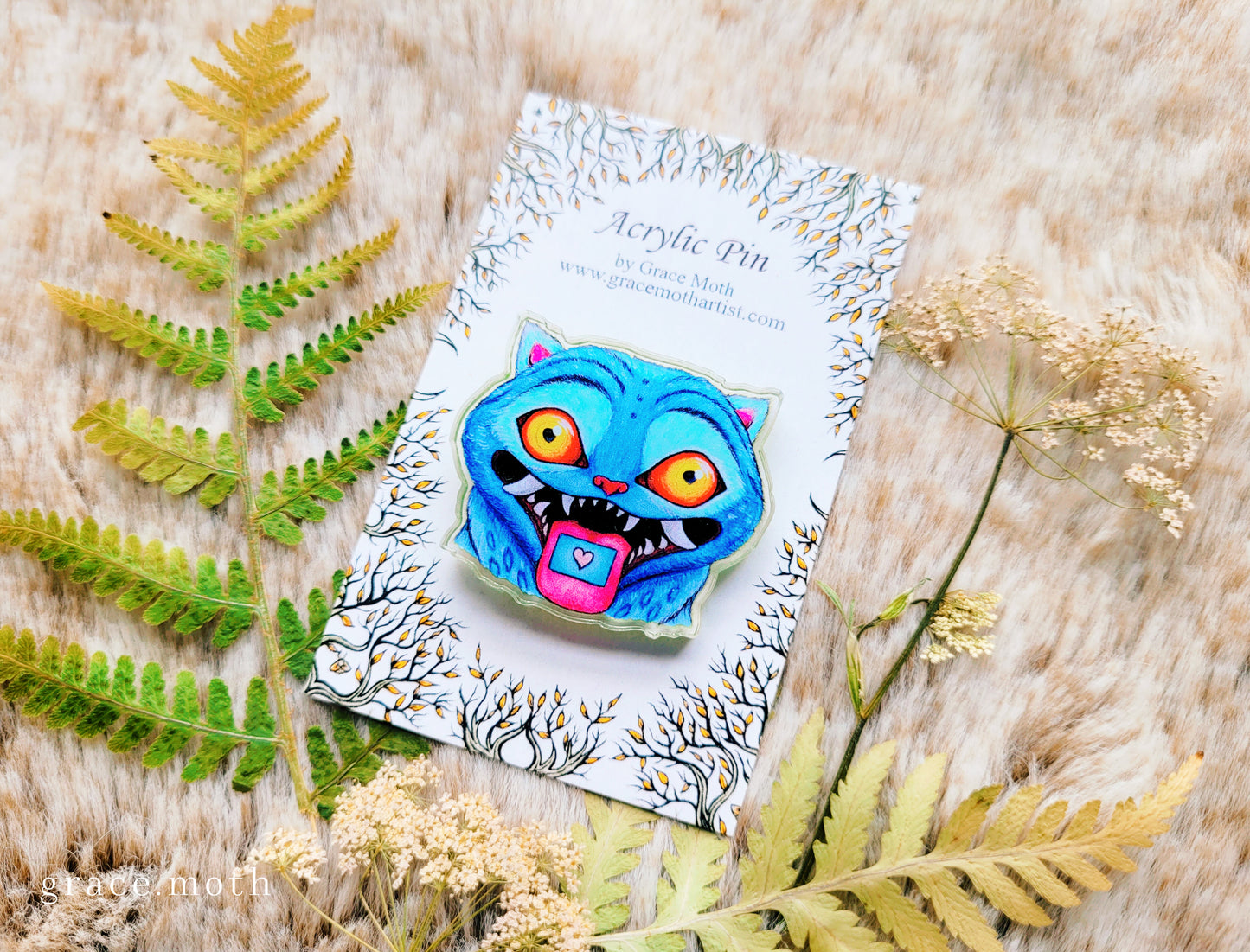 Derpy Tiger illustrated pin, recycled clear acrylic, by Grace Moth - Kpop demon hunters inspired