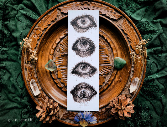 Staring Eyes Bookmark - illustrated by Grace Moth, gothic inkwork