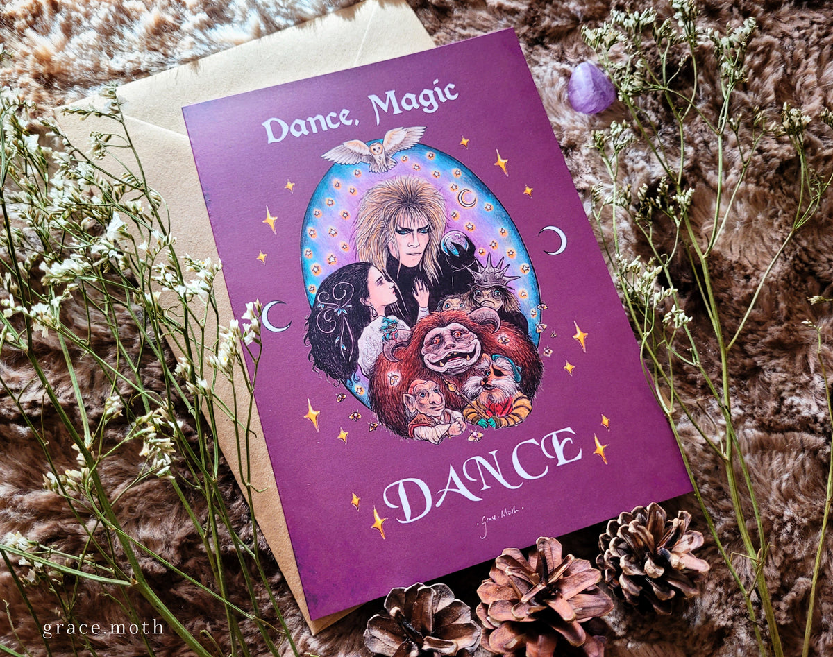 Labyrinth card - A5 greeting card by Grace Moth - 5.8 x 8.3, 80s inspired, David Bowie (new design)