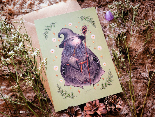 Gandalf Guinea-Pig card - A5 greeting card by Grace Moth - 5.8 x 8.3, LOTR inspired, Wizard, dnd, Lord of the Rings, Hobbit (new design)
