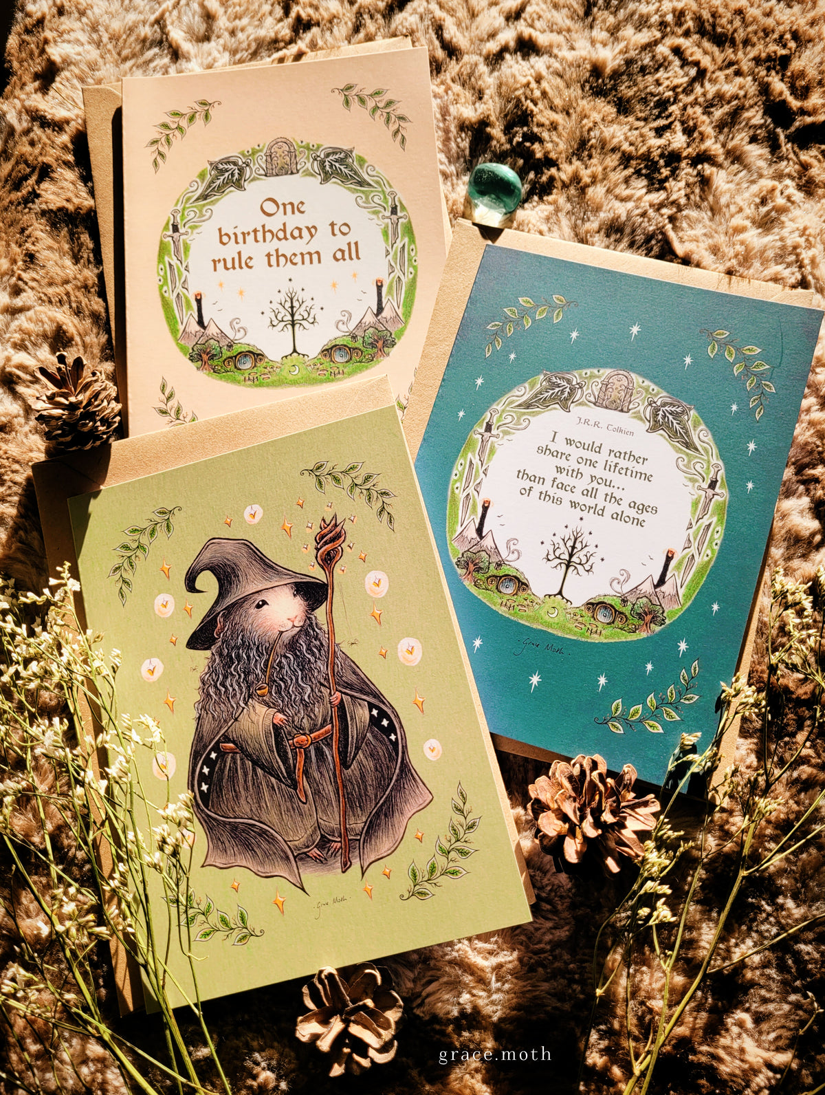 One Birthday to Rule Them All card - A5 greeting card by Grace Moth - 5.8 x 8.3, Lord of the Rings and Hobbit inspired