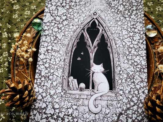 Enchanted Castle Window - Ink - A5, A4 or A3 Art print illustrated by Grace Moth