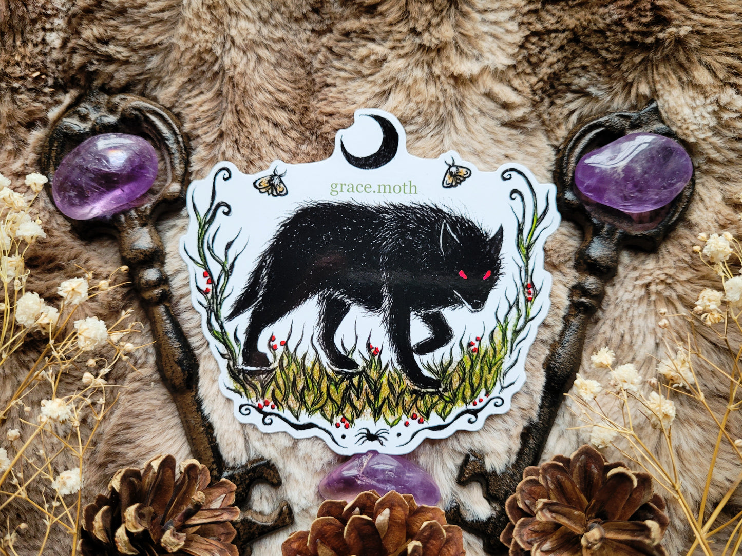 Black dog - Vinyl Sticker 10cm - Black shuck folklore - Witchy - Gothic - Illustrated by Grace moth