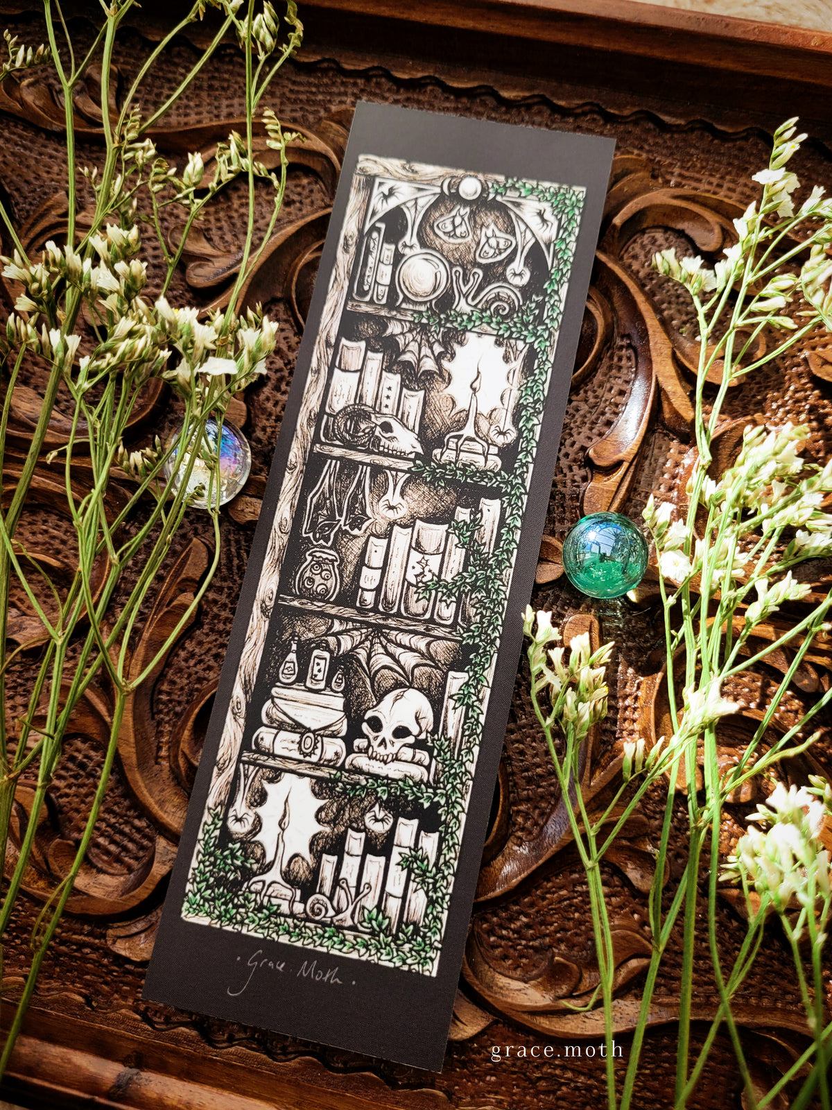 Apothecary Bookmark - illustrated by Grace Moth, dark gothic witchy