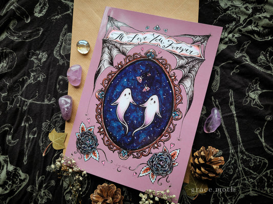 I'll love you forever ghosts - A5 anniversary valentines greeting card by Grace Moth - 5.8 x 8.3, gothic creepy