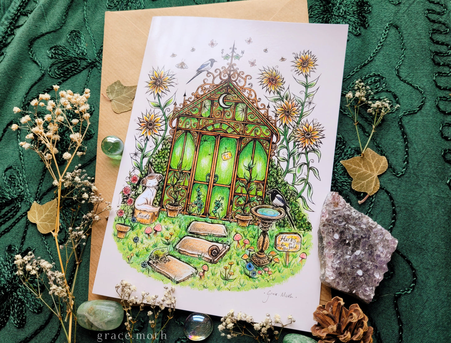 Witches Greenhouse - A5 greeting card by Grace Moth - 5.8 x 8.3, gothic creepy