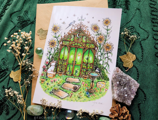 Witches Greenhouse - A5 greeting card by Grace Moth - 5.8 x 8.3, gothic creepy