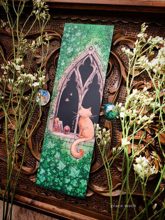 Ivy Window Bookmark - illustrated by Grace Moth, Medieval Cat, Fantasy novels