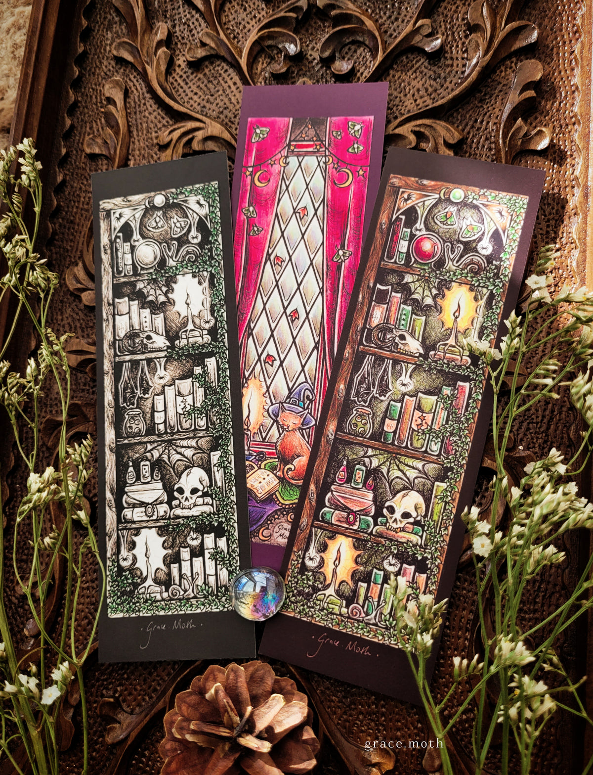 Apothecary Bookmark - illustrated by Grace Moth, dark gothic witchy