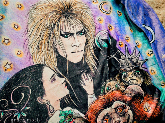 Labyrinth Inspired throw blanket - witchy gothic original design by Grace Moth - 50" by 60"