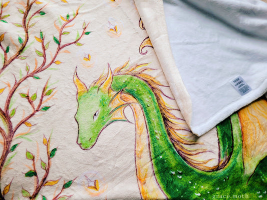 Nature Dragon throw blanket - witchy gothic original design by Grace Moth - 50" by 60"