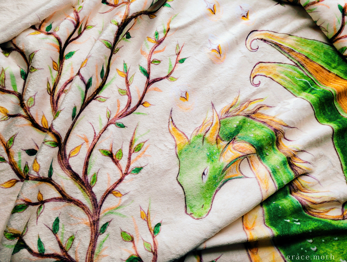 Nature Dragon throw blanket - witchy gothic original design by Grace Moth - 50" by 60"