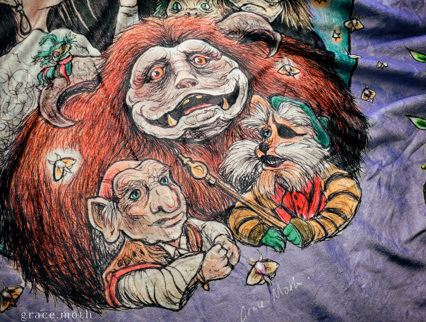 Labyrinth Inspired throw blanket - witchy gothic original design by Grace Moth - 50" by 60"