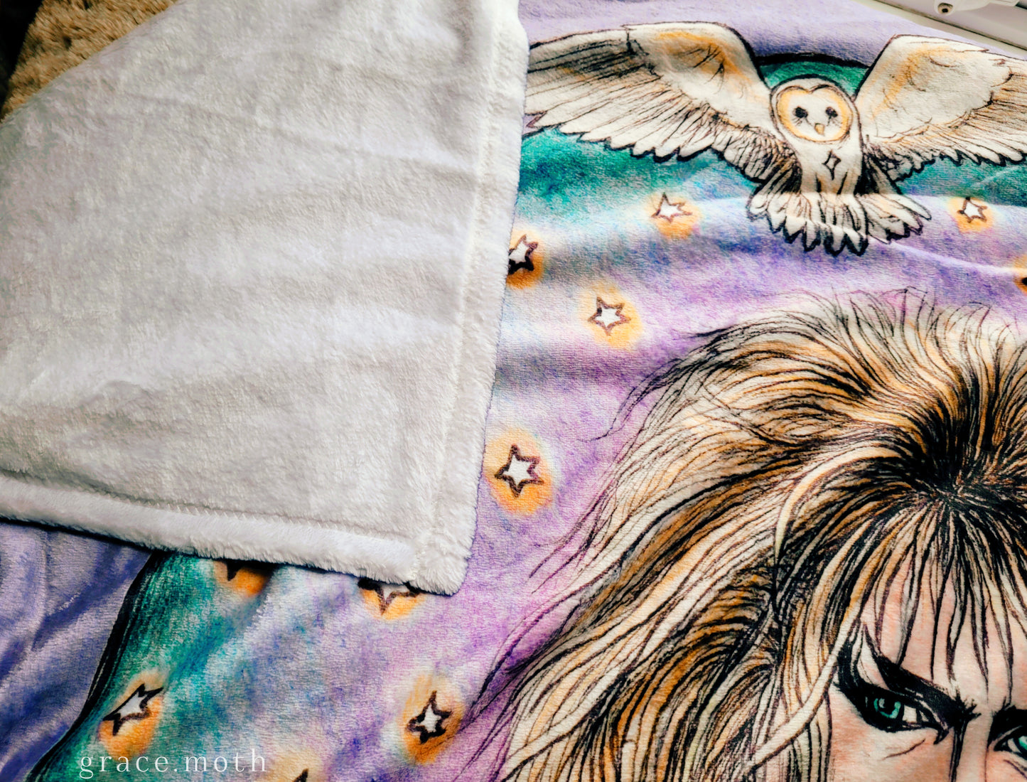 Labyrinth Inspired throw blanket - witchy gothic original design by Grace Moth - 50" by 60"