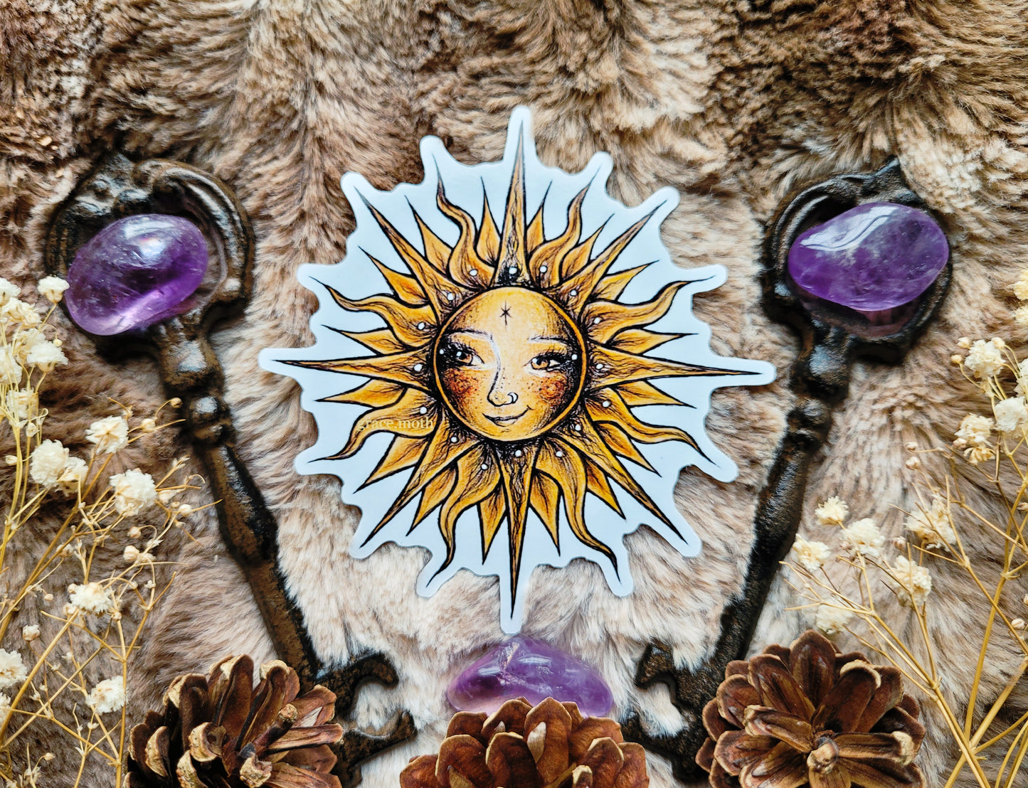 Sun Goddess - Vinyl Sticker 10cm - Witchy - Gothic - Illustrated by Grace moth