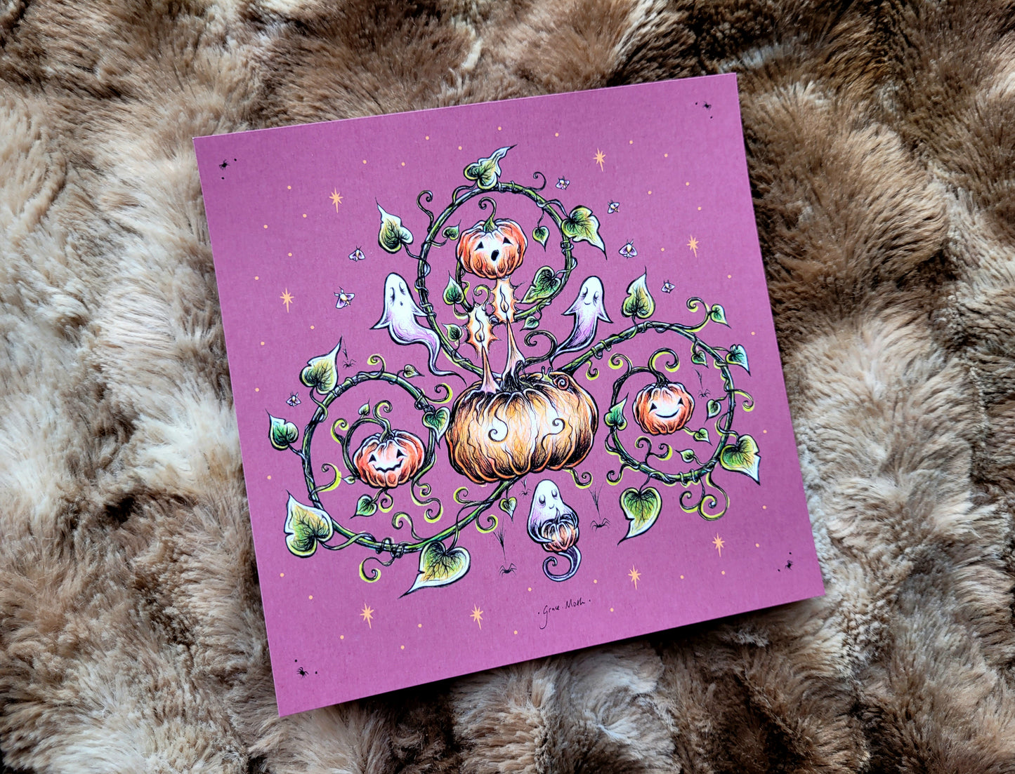 Pumpkin Patch - Purple - Square art print by Grace Moth