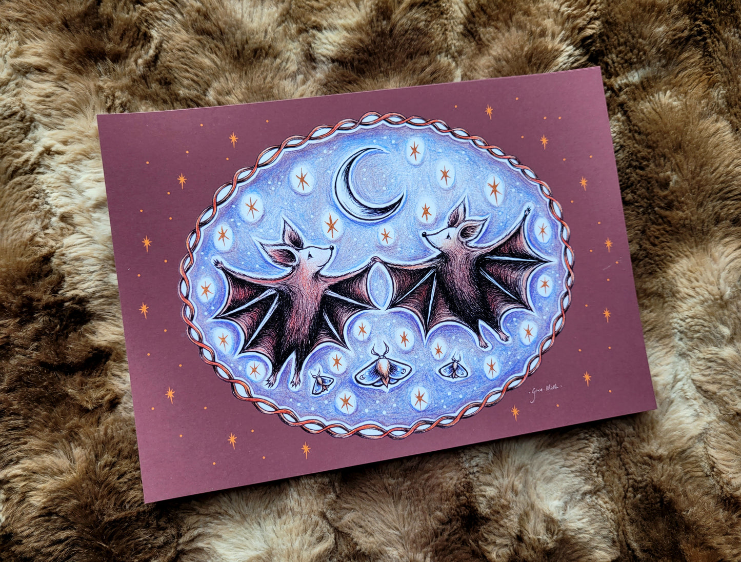 Bat Dance - Purple - A5 or A4 art print by Grace Moth