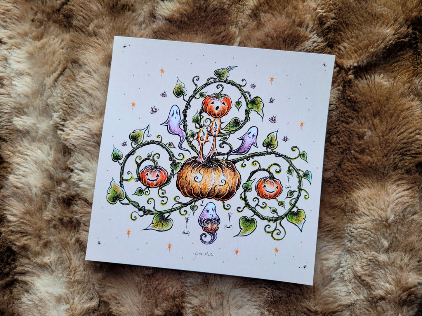 Pumpkin Patch with stars - Square art print by Grace Moth