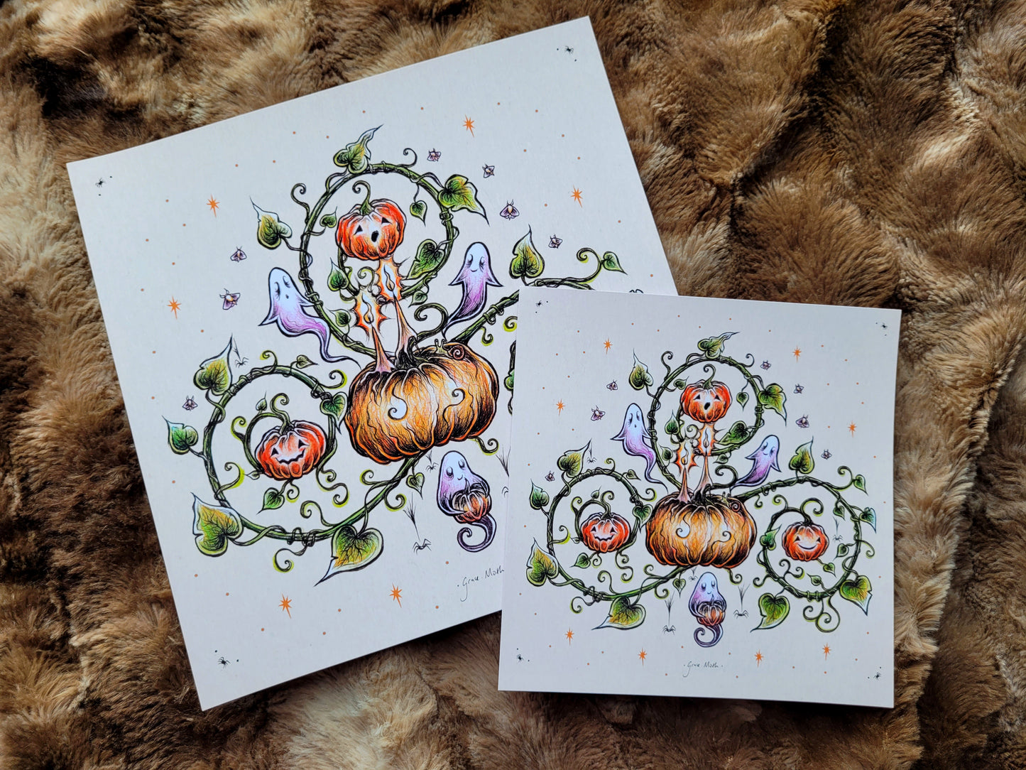 Pumpkin Patch with stars - Square art print by Grace Moth