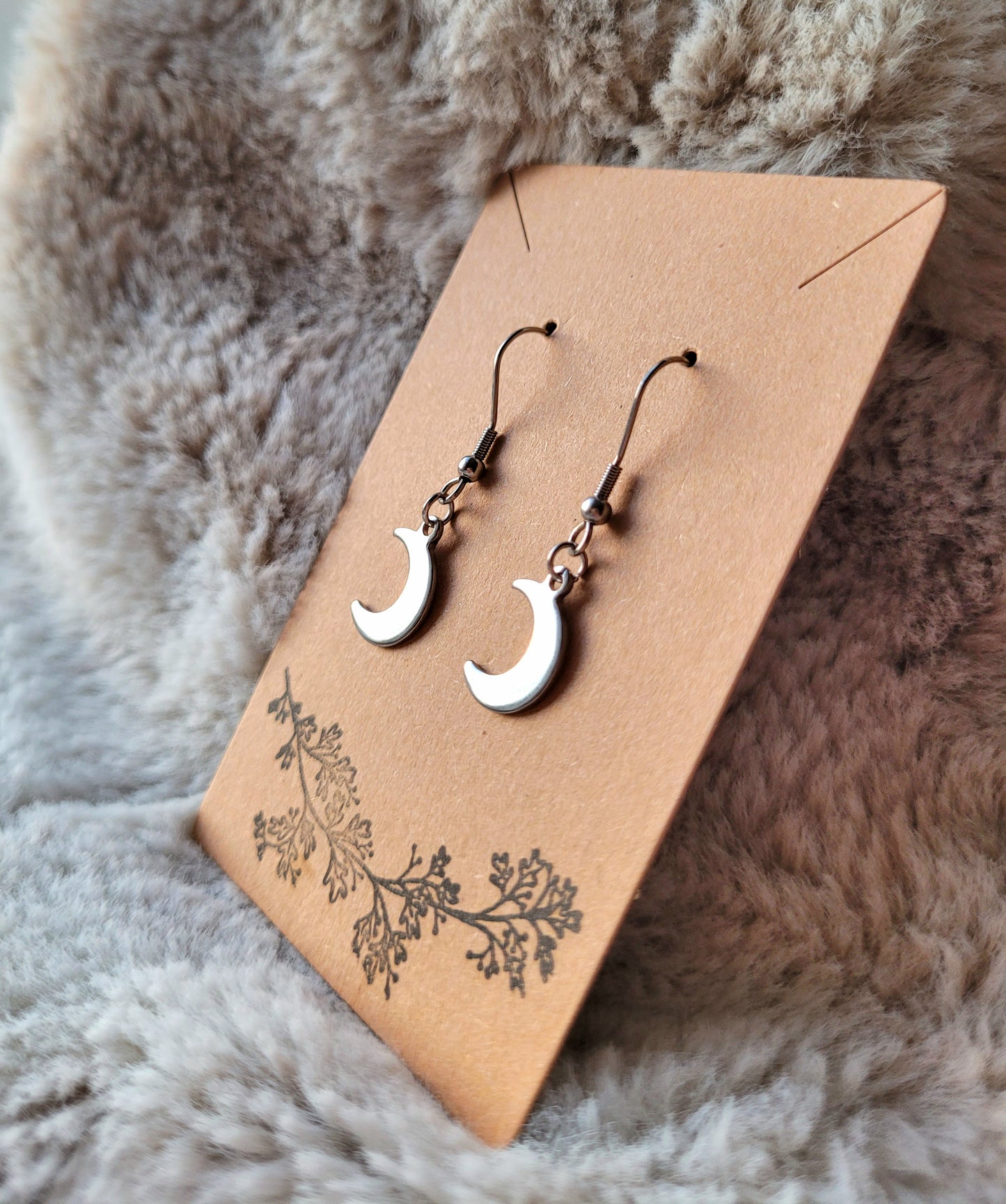 Crescent Moon Earrings, 304 Stainless Steel hooks, by Grace Moth