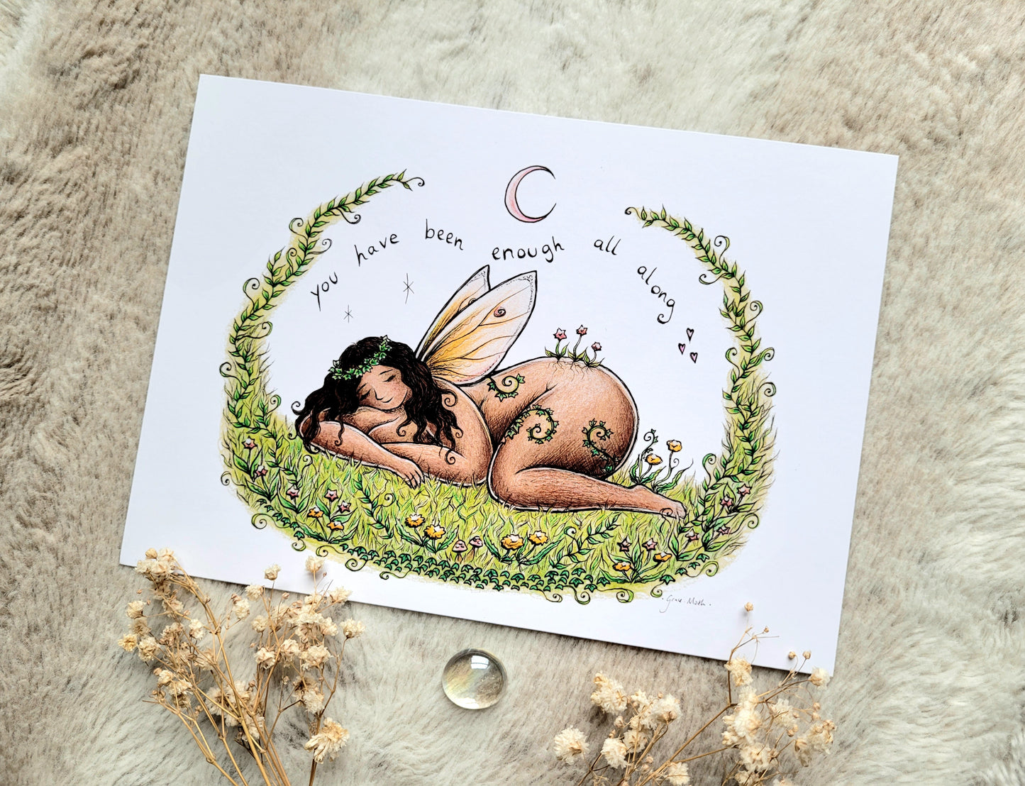 Meadow Fairy 2 - A5 or A4 body positive affirmation art print by Grace Moth