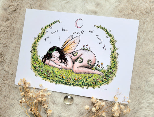 Meadow Fairy 1 - A5 or A4 body positive affirmation art print by Grace Moth