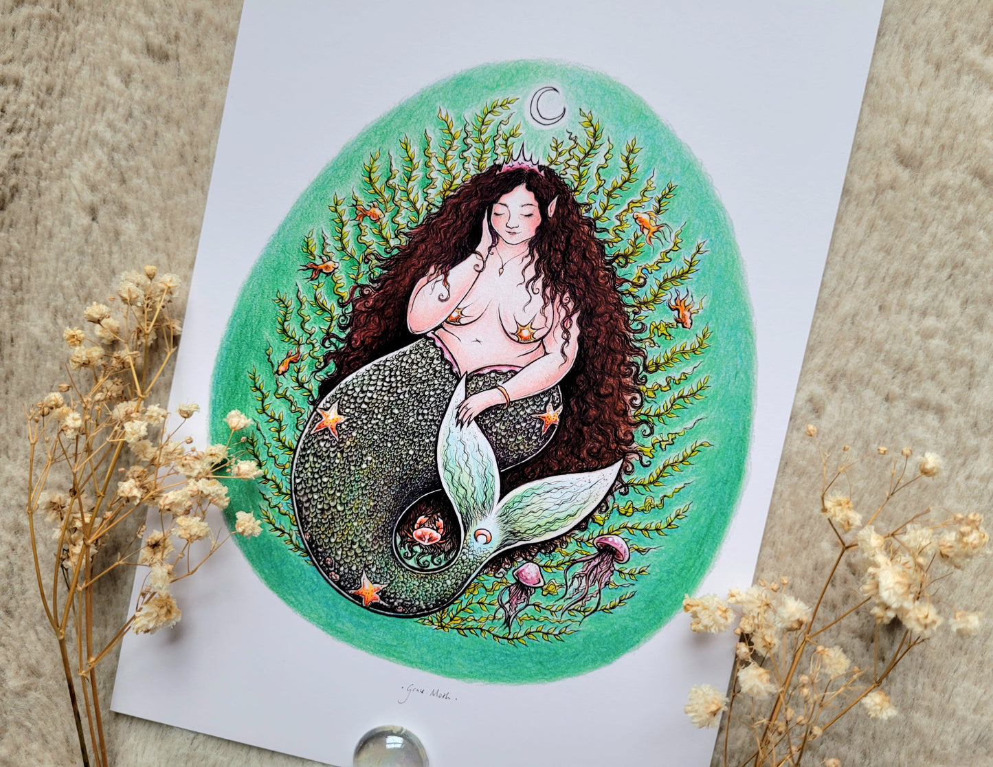 Mermaid Queen 1 - A5 or A4 body positive art print by Grace Moth