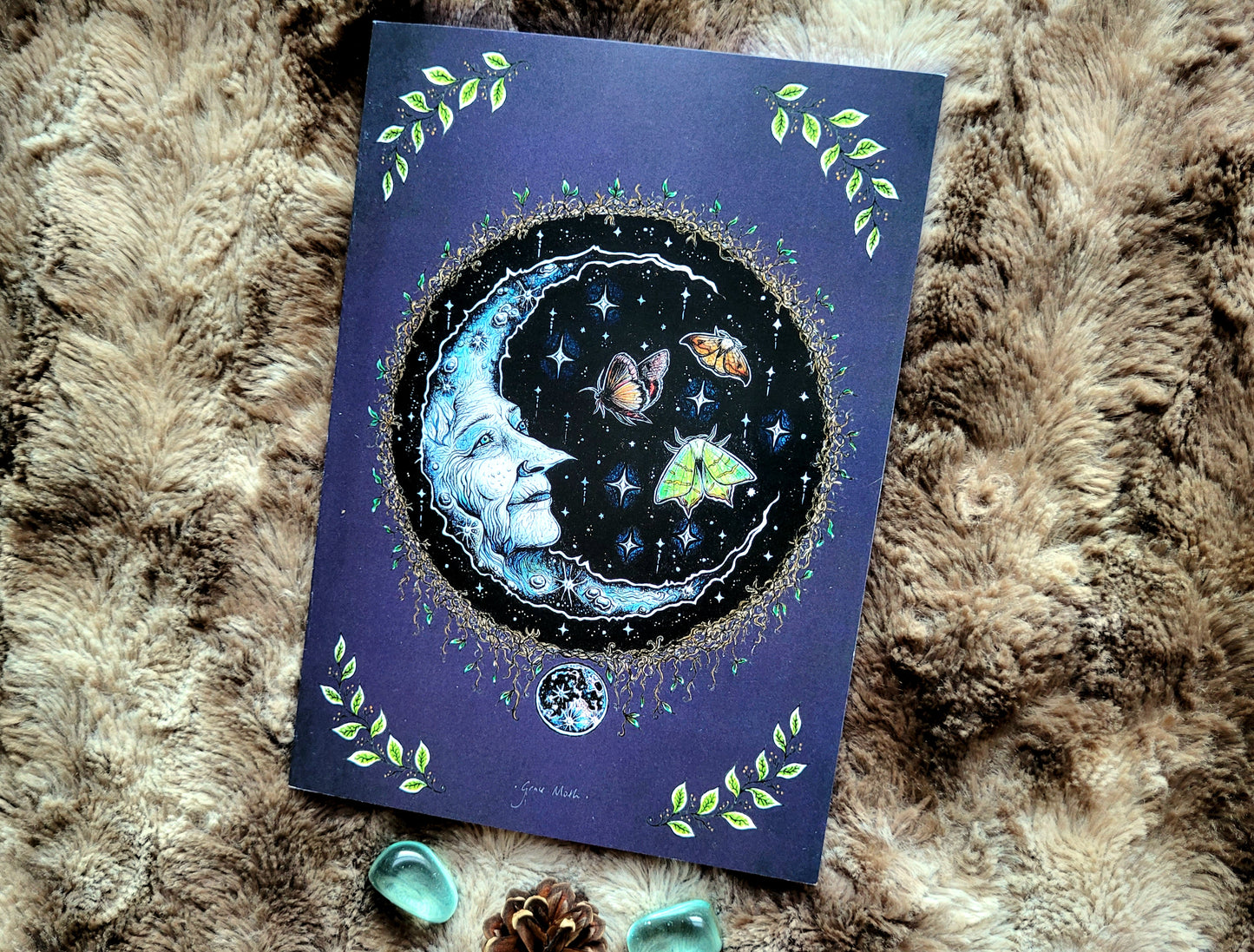 Wise Moon Notebook - lined A5 size, 80 pages, professionally printed - by Grace Moth