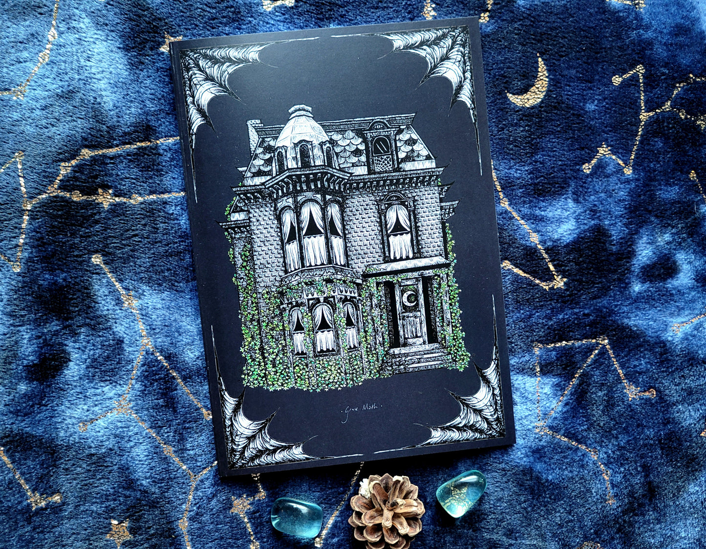 Haunted House Notebook - lined A5 size, 80 pages, professionally printed - by Grace Moth