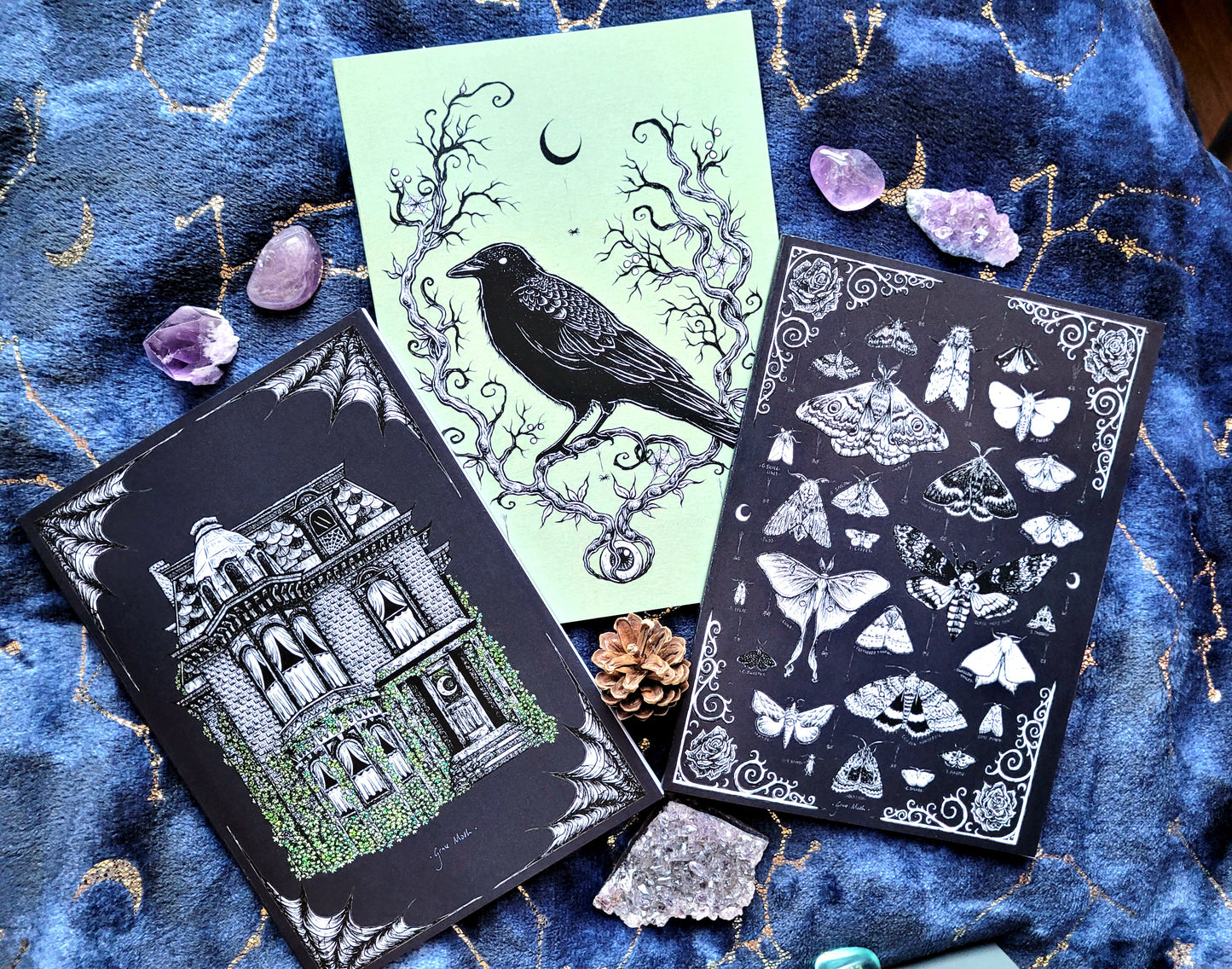 Crow Notebook - lined A5 size, 80 pages, professionally printed - by Grace Moth