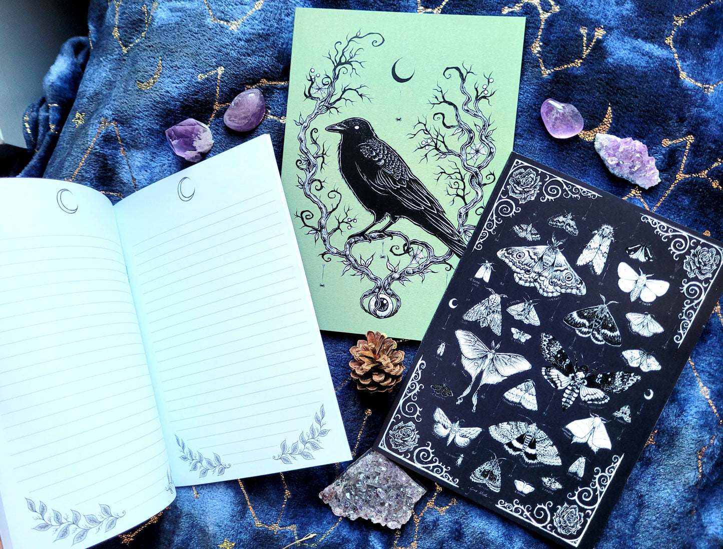 Crow Notebook - lined A5 size, 80 pages, professionally printed - by Grace Moth