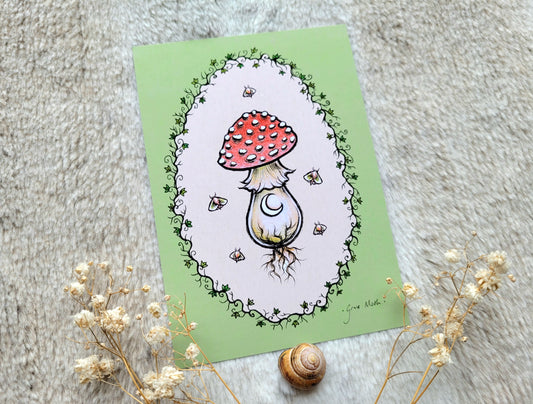 Red Moon Mushroom - A6 print by Grace Moth - 5.8 x 4.1