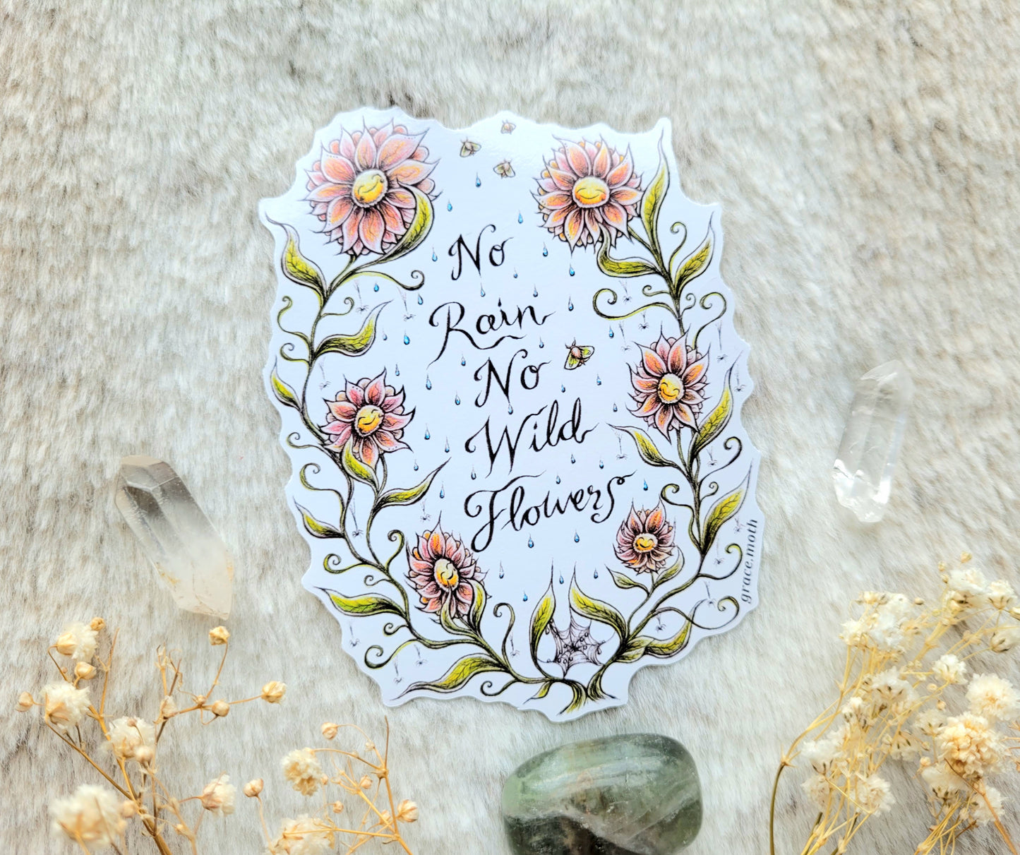 Wildflower Quote - Vinyl Sticker 10cm - Illustrated by Grace moth. Witchy, cottagecore, fantasy, folklore, fairy