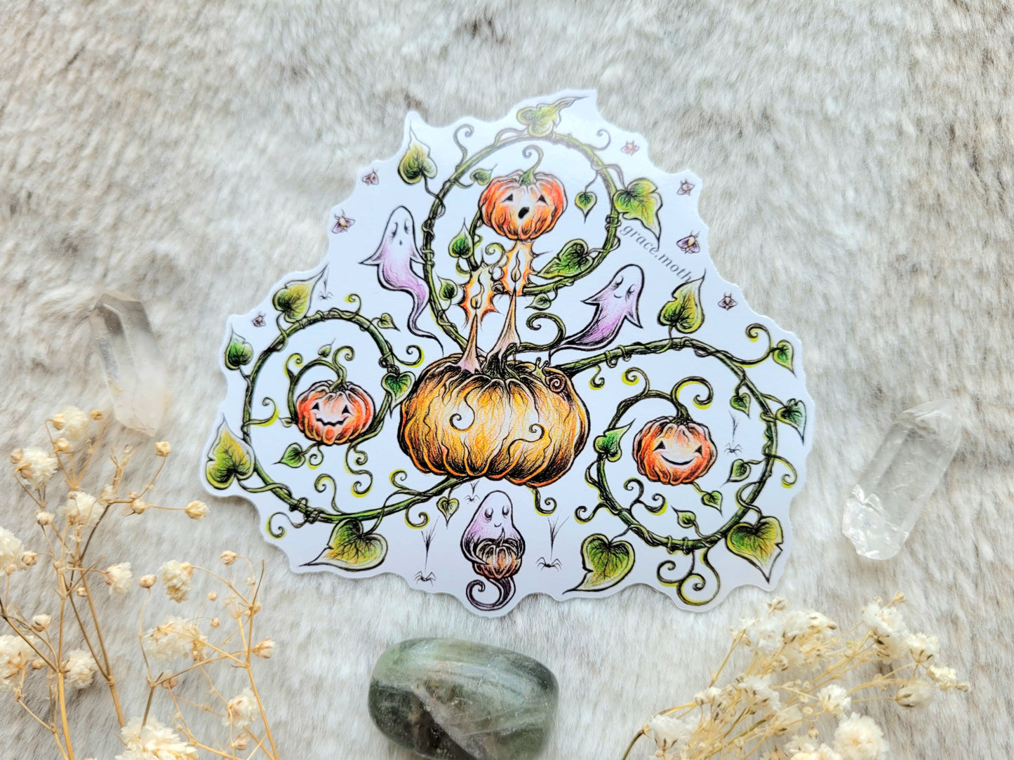 Pumpkin Spiral - Vinyl Sticker 10cm - Illustrated by Grace moth. Witchy, cottagecore, fantasy, folklore, fairy
