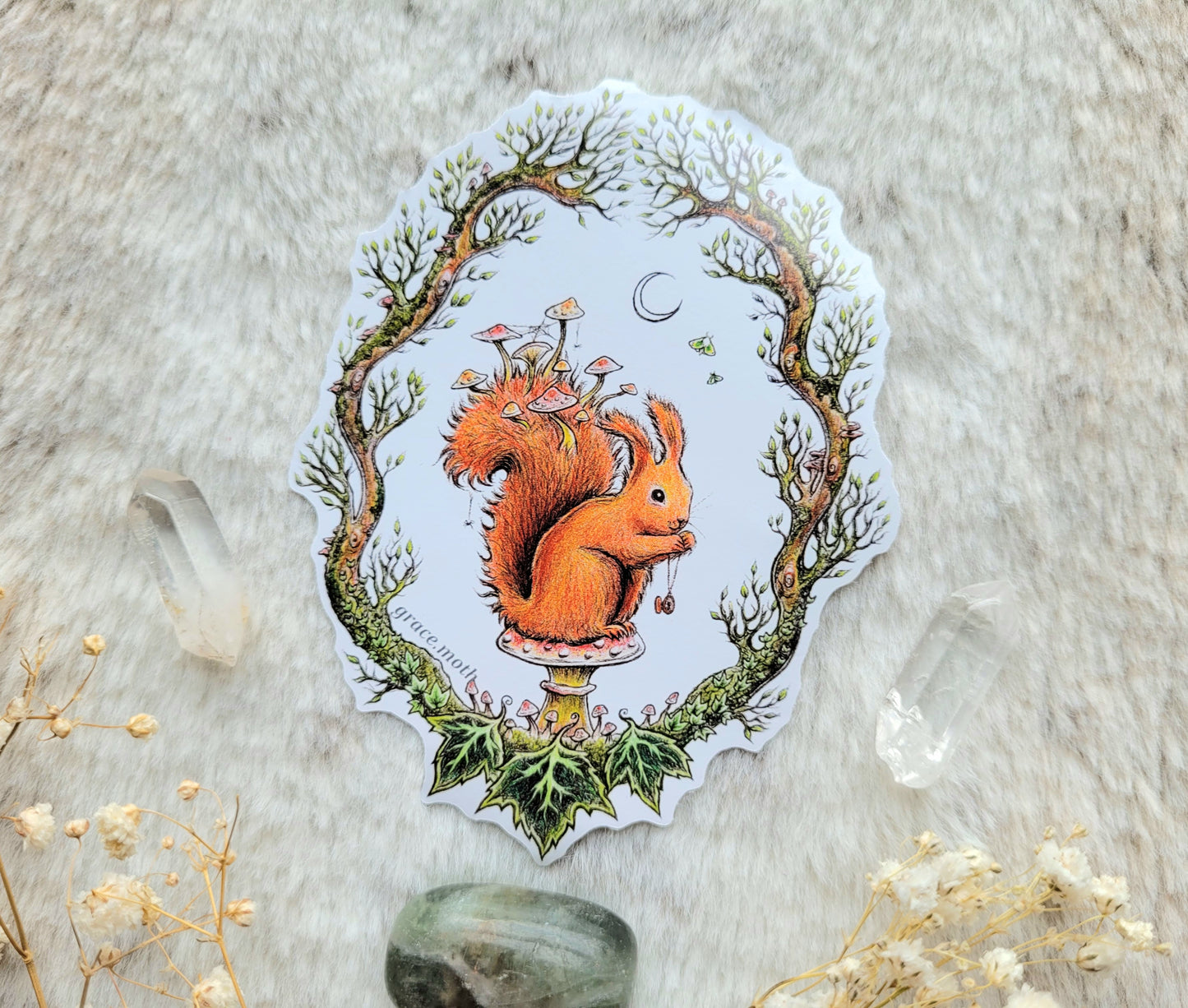 Red Squirrel - Vinyl Sticker 10cm - Illustrated by Grace moth. Witchy, cottagecore, fantasy, folklore, fairy