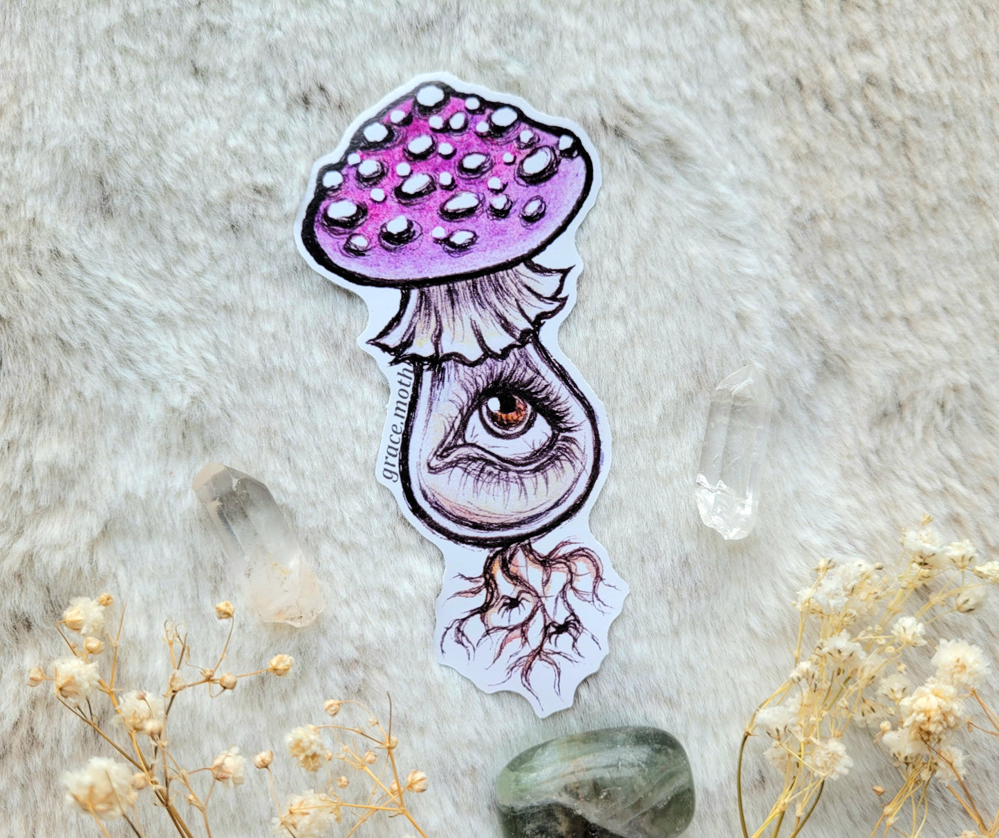Purple Mushroom - Vinyl Sticker 10cm - Illustrated by Grace moth. Witchy, cottagecore, fantasy, folklore, fairy