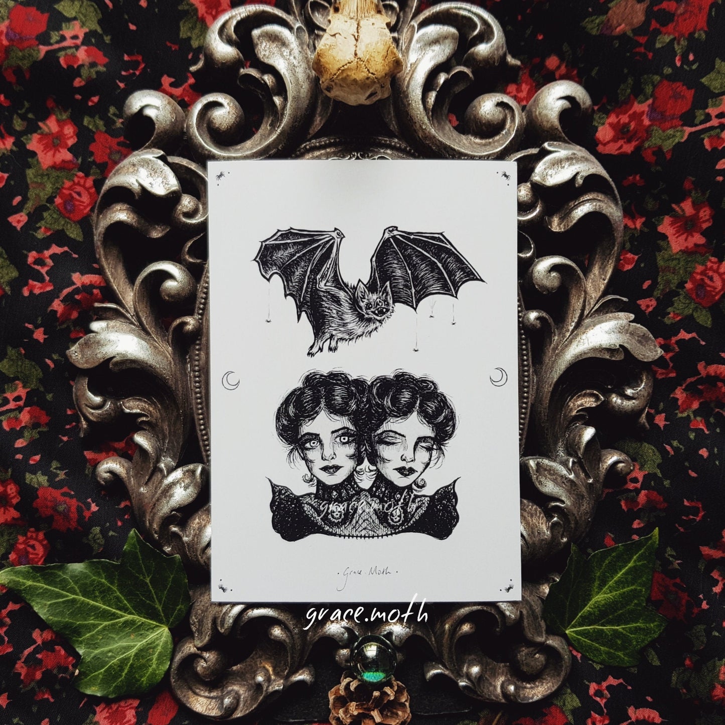 Bat and Twins - A6 print by Grace Moth - 5.8 x 4.1