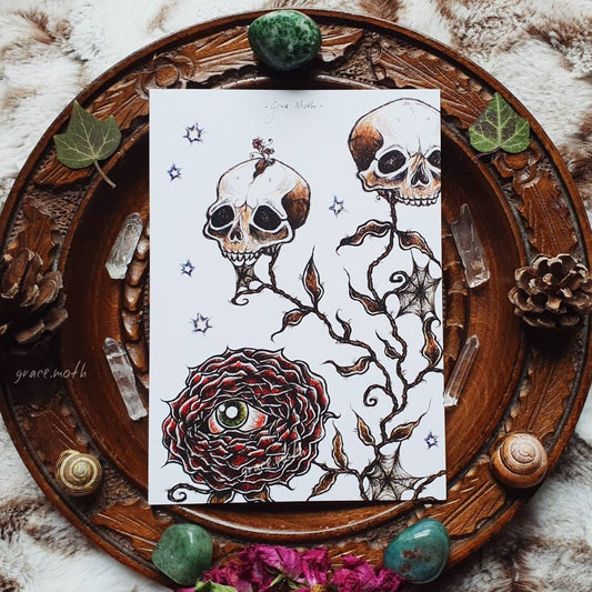 Skull and Rose Corner - A6 print by Grace Moth - 5.8 x 4.1