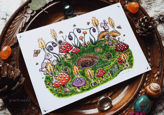 Mushroom circle - A6 print by Grace Moth - 5.8 x 4.1