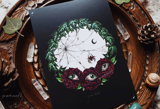 Web and Rose - A6 Ghost print by Grace Moth - 5.8 x 4.1